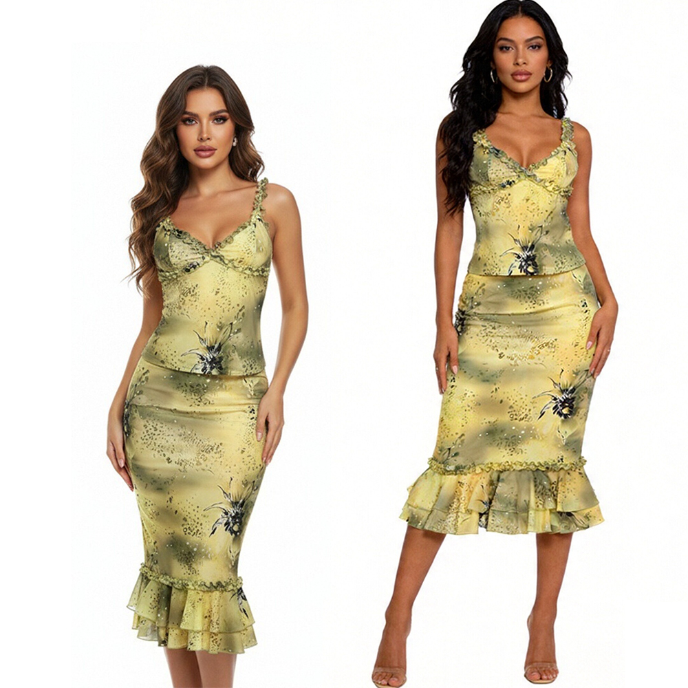 Midi Skirt Floral - Women's Dress 2 Piece Floral Print