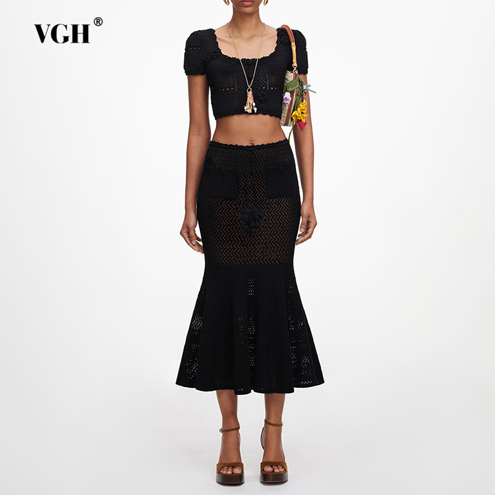 VGH Black 3D Floral Hollow Kni - огляд і ціна Crop Top Crochet